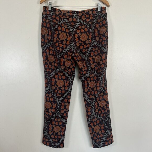 Anthropologie The Essential Slim Brocade 32x27 Ankle Brown Orange Blue Pants 8 - Picture 8 of 13